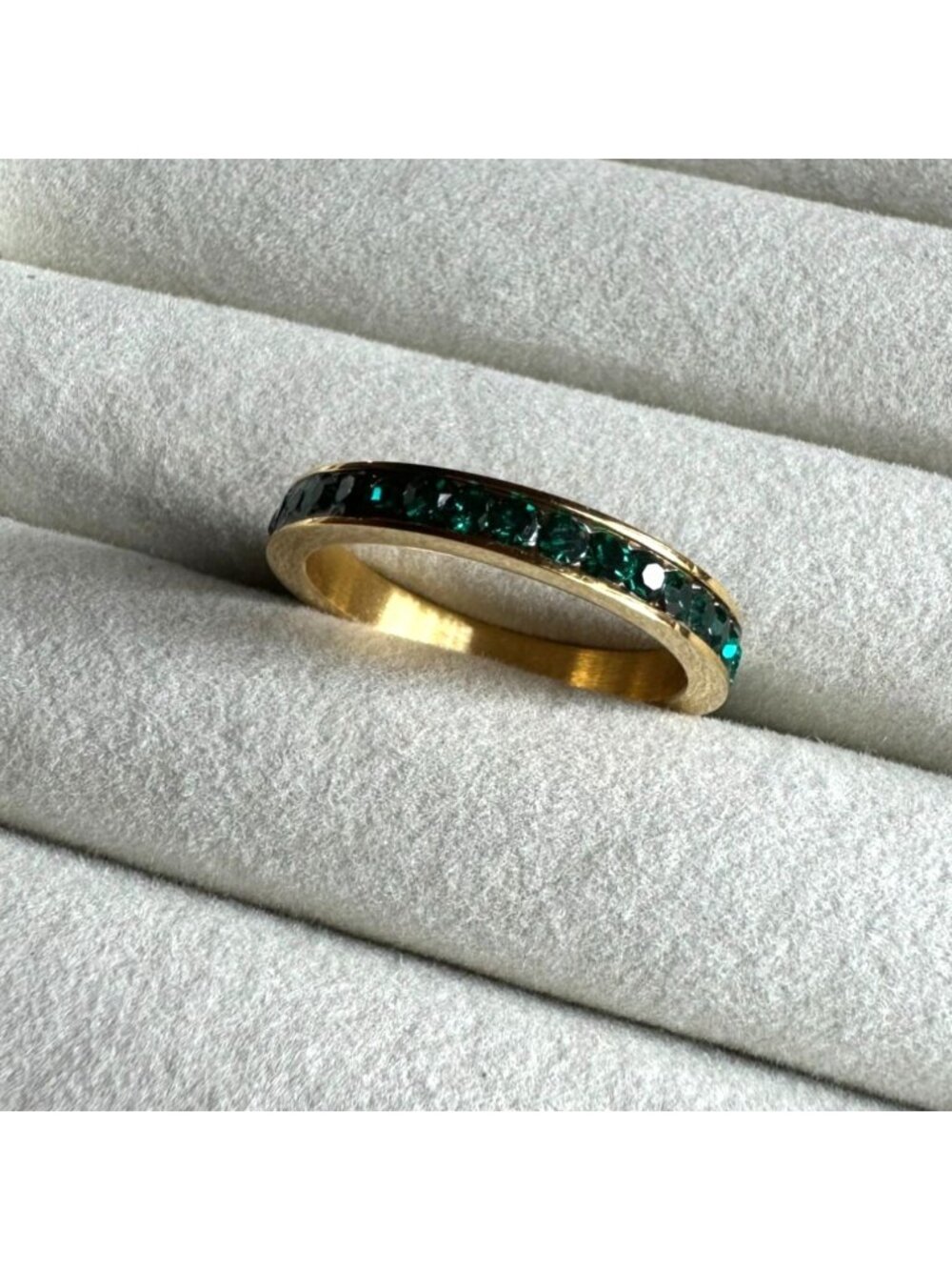 SZ 10 Green CZ Eternity Band Ring 18K PVD Gold-Plated Stainless Stee